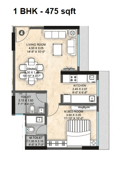 Paranjape Athena Unit plan - 475 sq.ft.