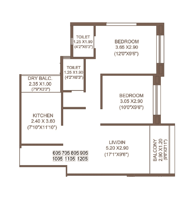 Akruti Skyrise Unit plan - 996 sq.ft.