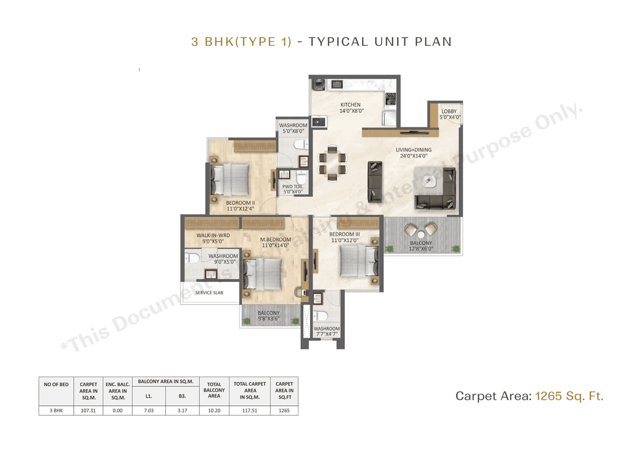 V One Heartland Unit plan - 1265 sq.ft.