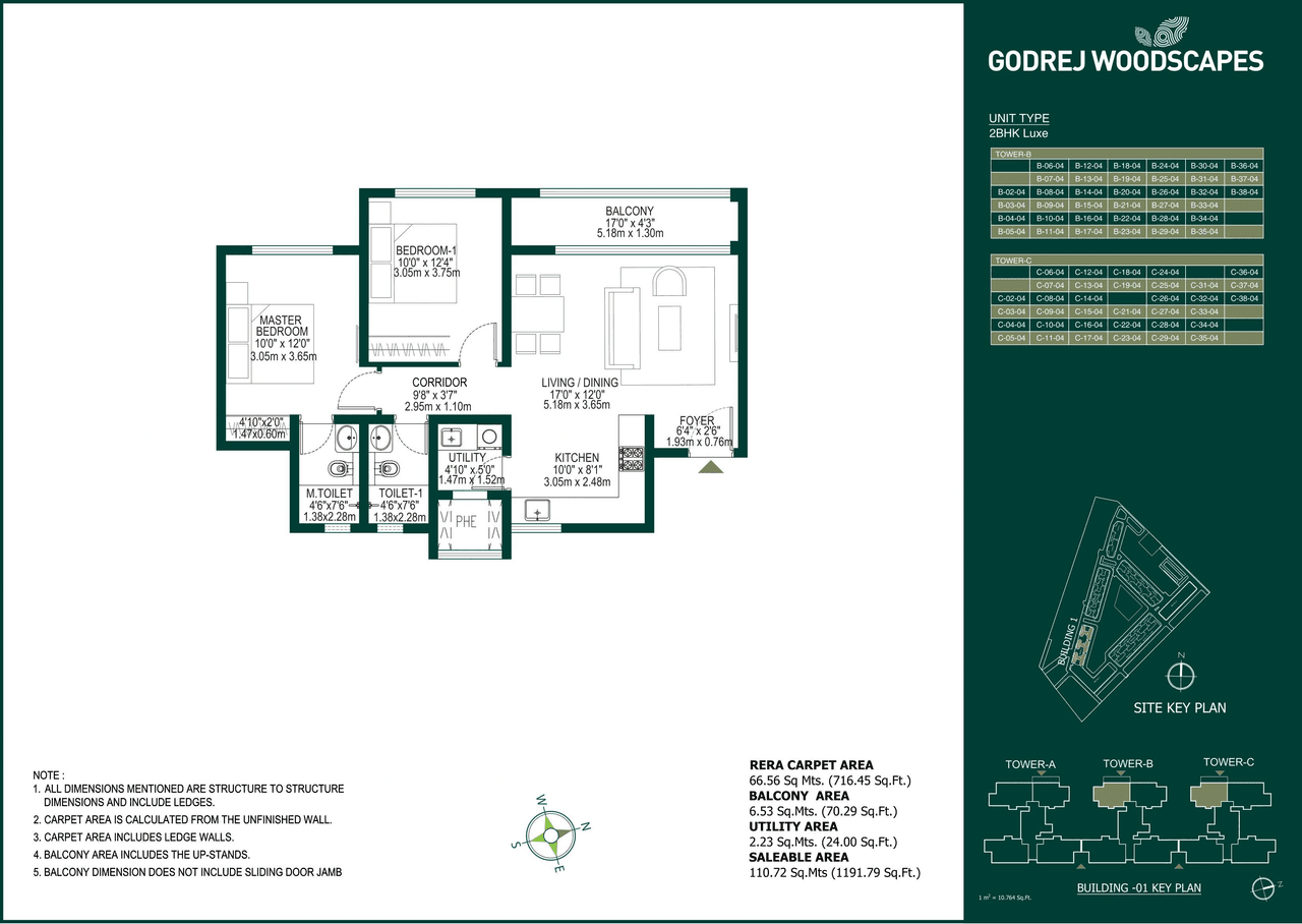 Godrej Budigere Cross Unit plan - 716 sq.ft.