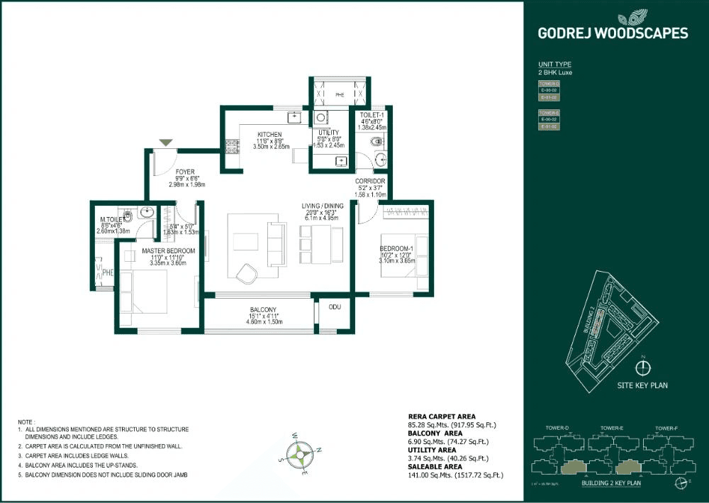 Godrej Budigere Cross Unit plan - 955 sq.ft.