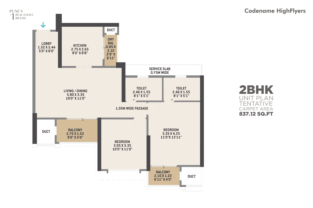 VTP Monarque Unit plan - 837 sq.ft.