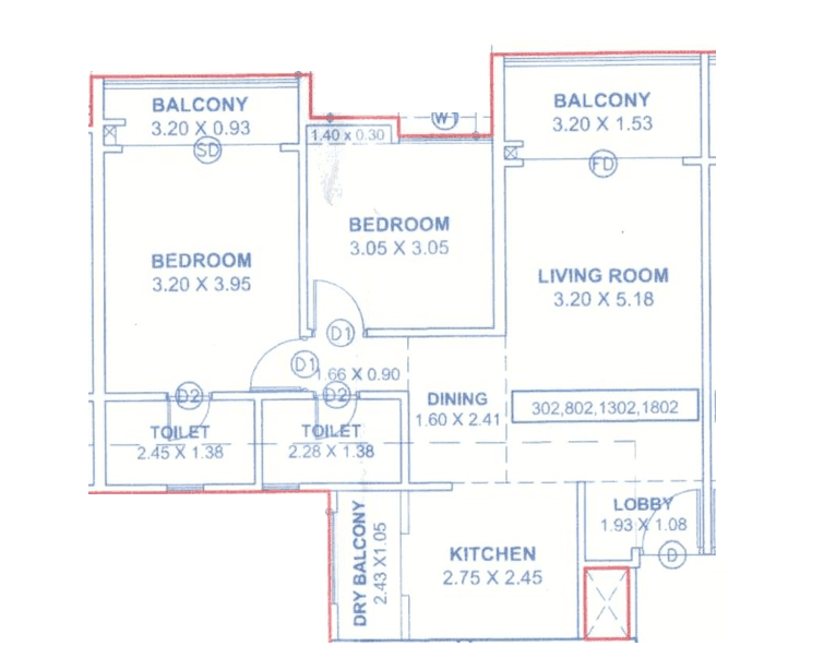 Kohinoor Avantara Unit plan - 803 sq.ft.