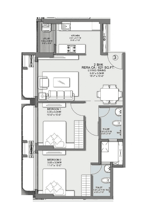 Sahakar Acropolis 1 Unit plan - 621 sq.ft.