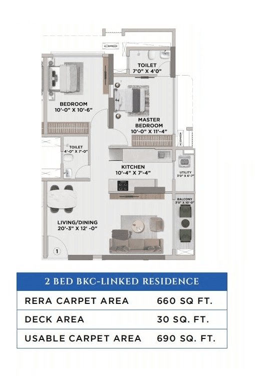 Sahakar Acropolis 1 Unit plan - 690 sq.ft.