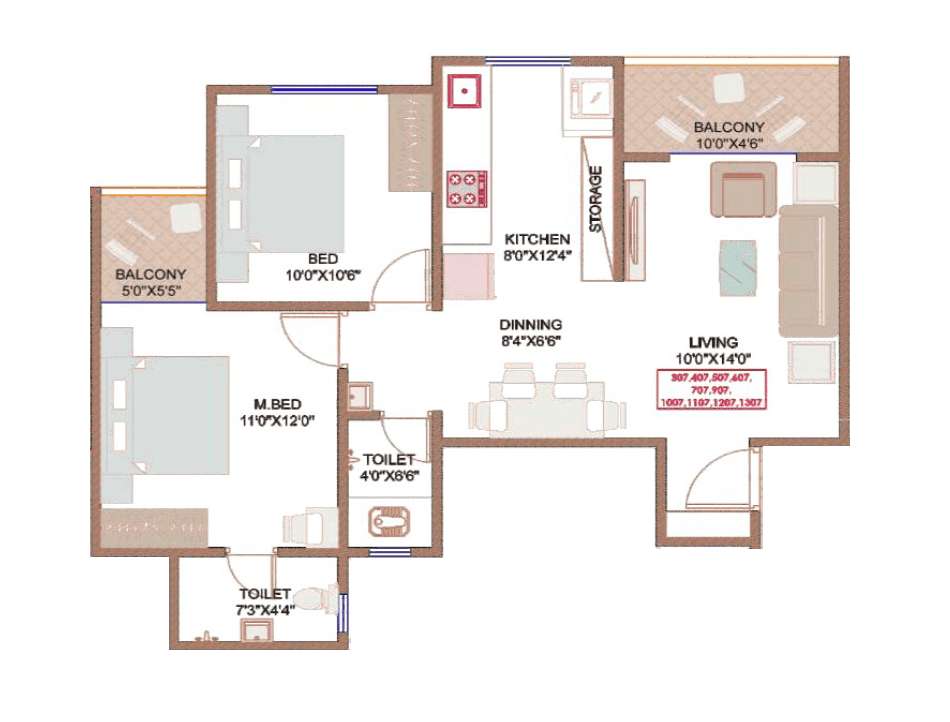 Balaji Nandanvan Unit plan - 732 sq.ft.