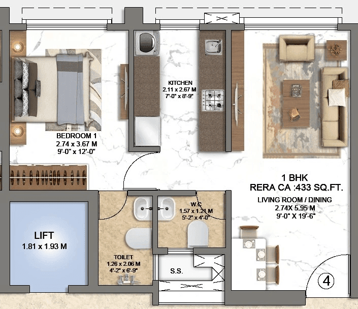 Choice Ambe Shraddha Unit plan - 433 sq.ft.