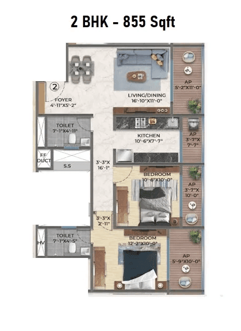 Unit plan - 855 sq.ft.