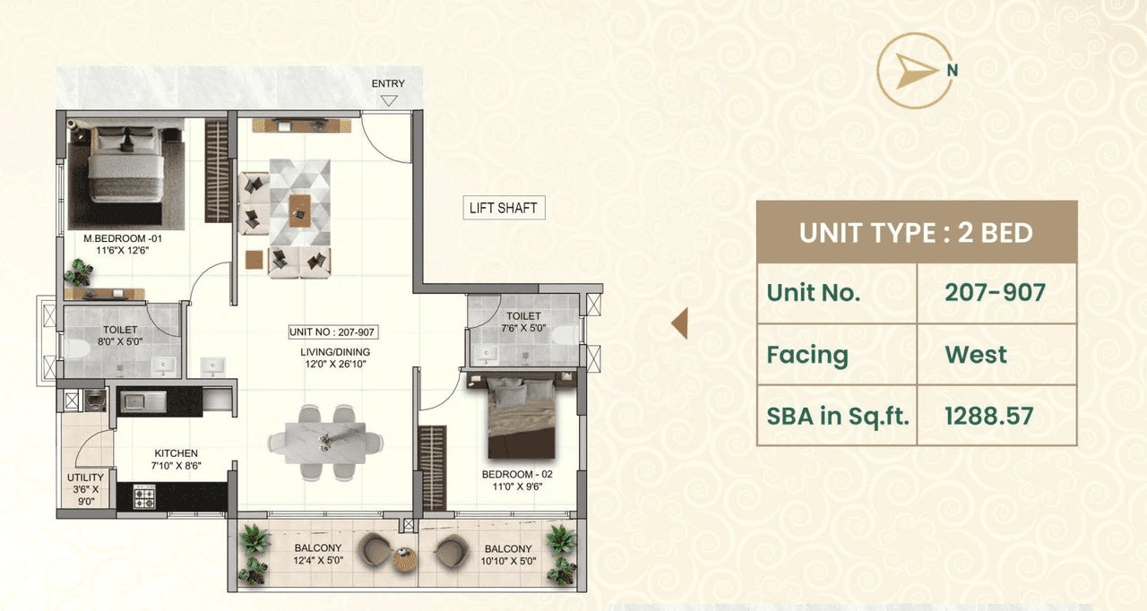 Global Edifice The Clan Unit plan - 837 sq.ft.