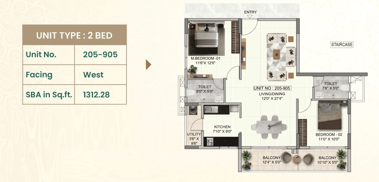Global Edifice The Clan Unit plan - 852 sq.ft.