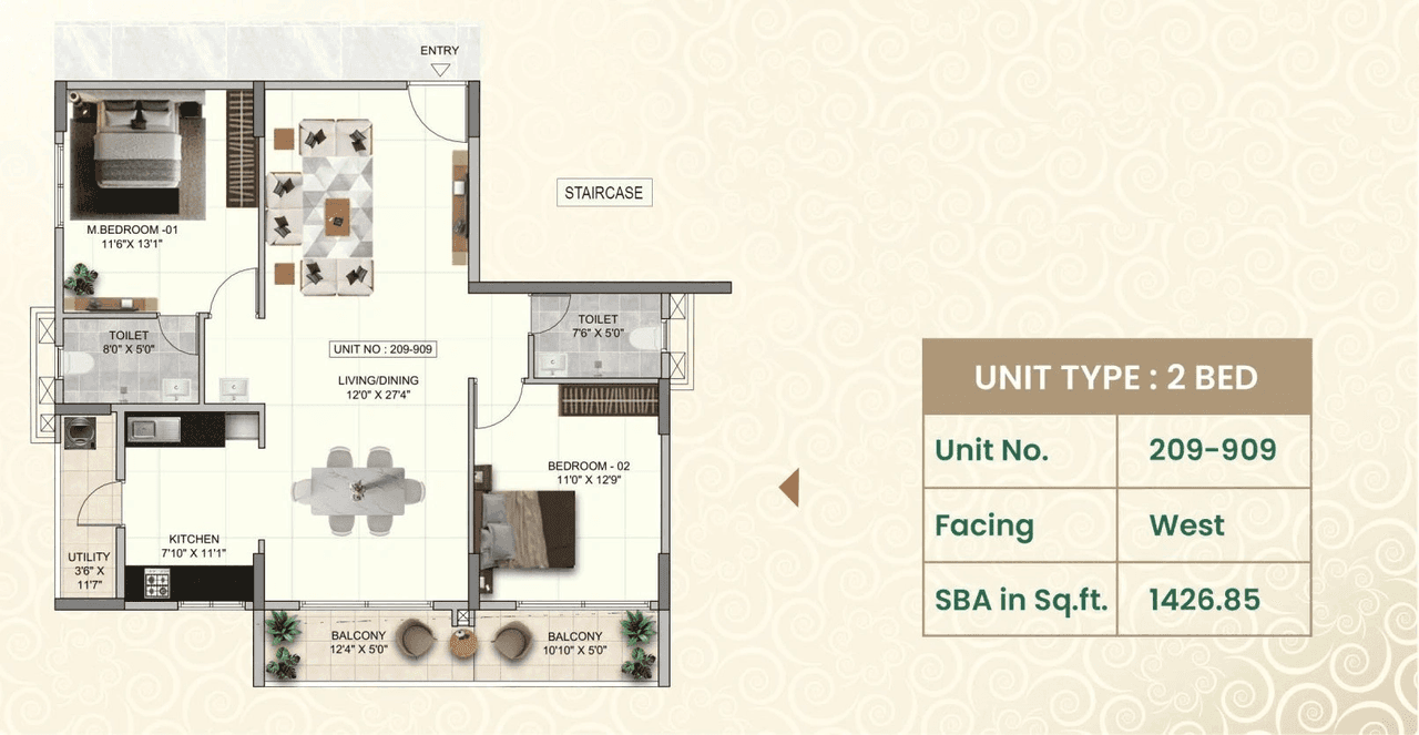Global Edifice The Clan Unit plan - 926 sq.ft.