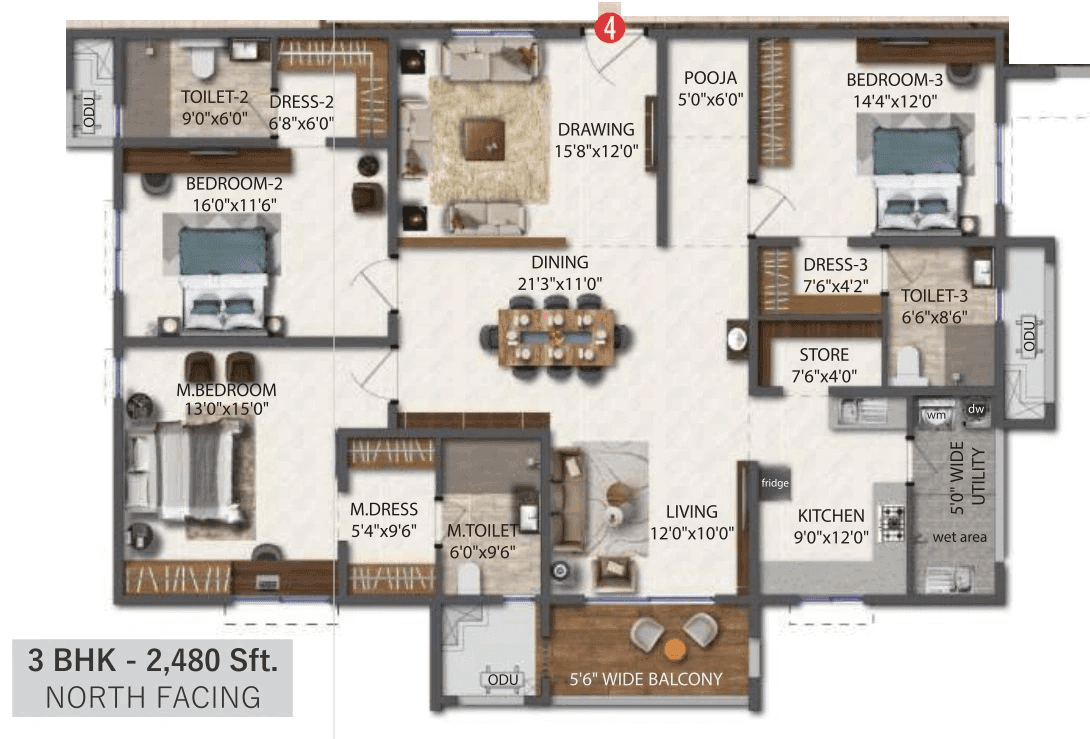 Unit plan - 1860 sq.ft.