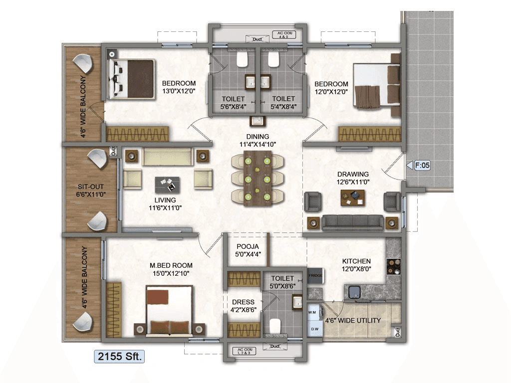Raghuram A2A Homeland Unit plan - 1359 sq.ft.