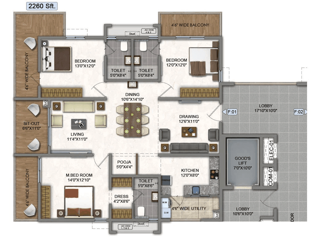 Raghuram A2A Homeland Unit plan - 1326 sq.ft.