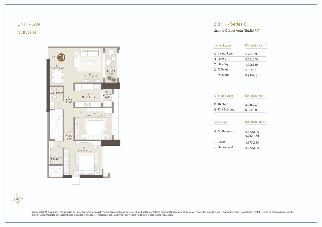 Kolte Patil Vivere Unit plan - 725 sq.ft.