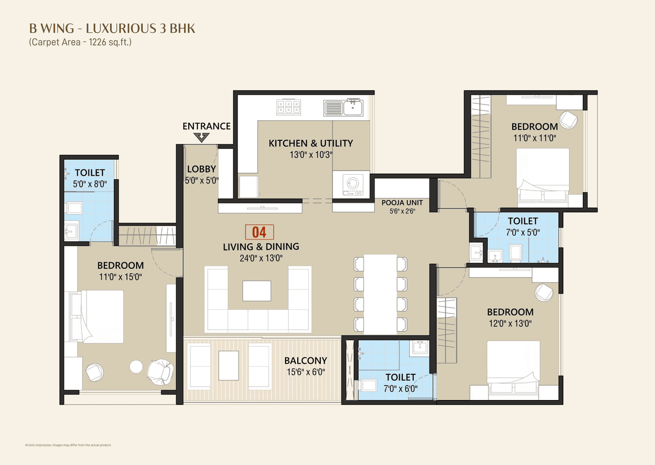 Iconic 5 Senses iLife Unit plan - 1226 sq.ft.