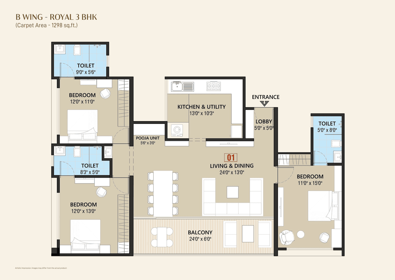 Iconic 5 Senses iLife Unit plan - 1298 sq.ft.