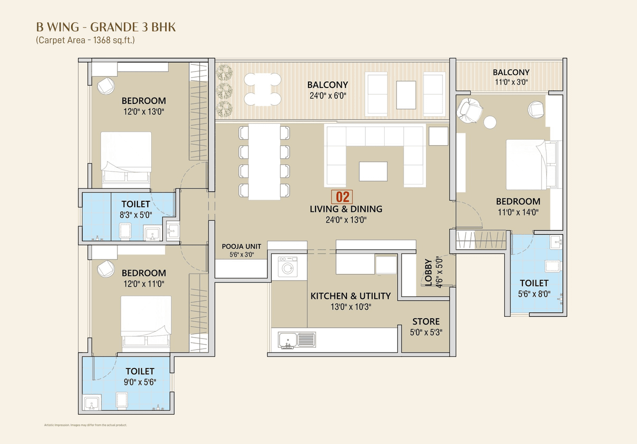 Iconic 5 Senses iLife Unit plan - 1368 sq.ft.