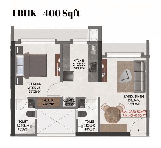Unit plan - 400 sq.ft.