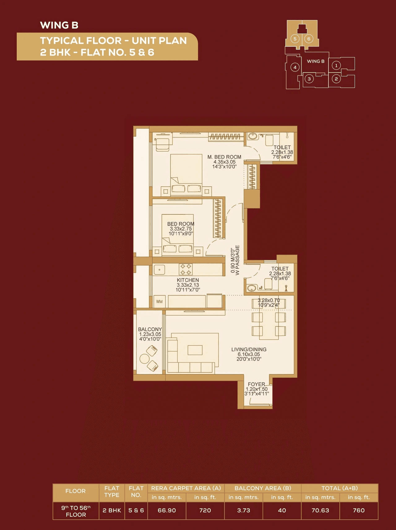 Dosti 604 Unit plan - 760 sq.ft.