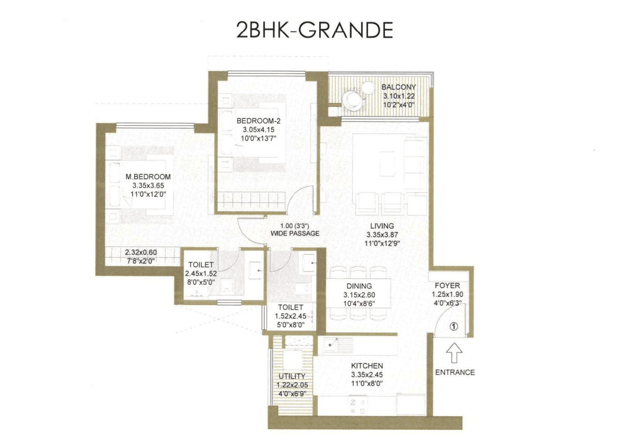 L&T Crestoria Estate Unit plan - 855 sq.ft.