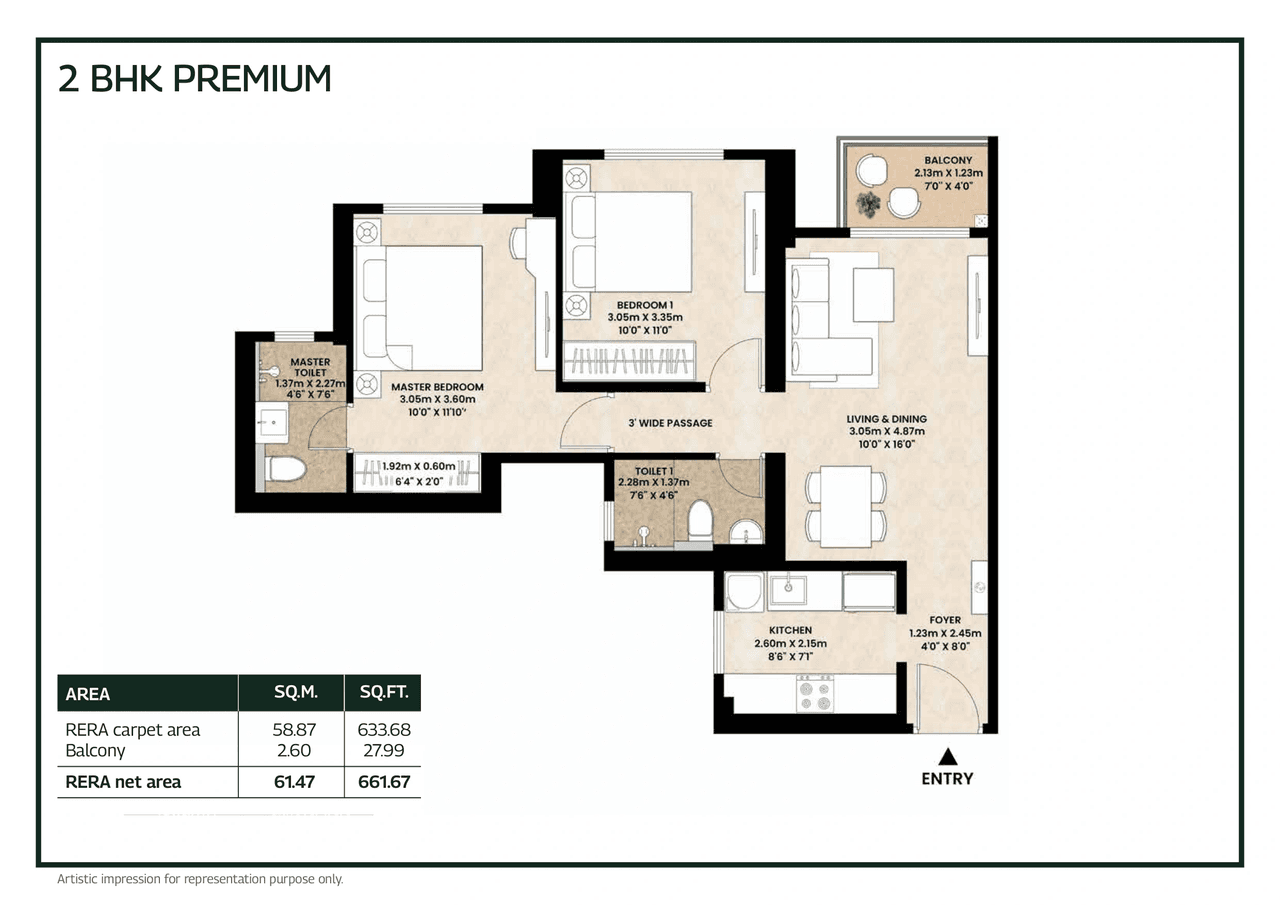 Mahindra Rainforest Unit plan - 662 sq.ft.
