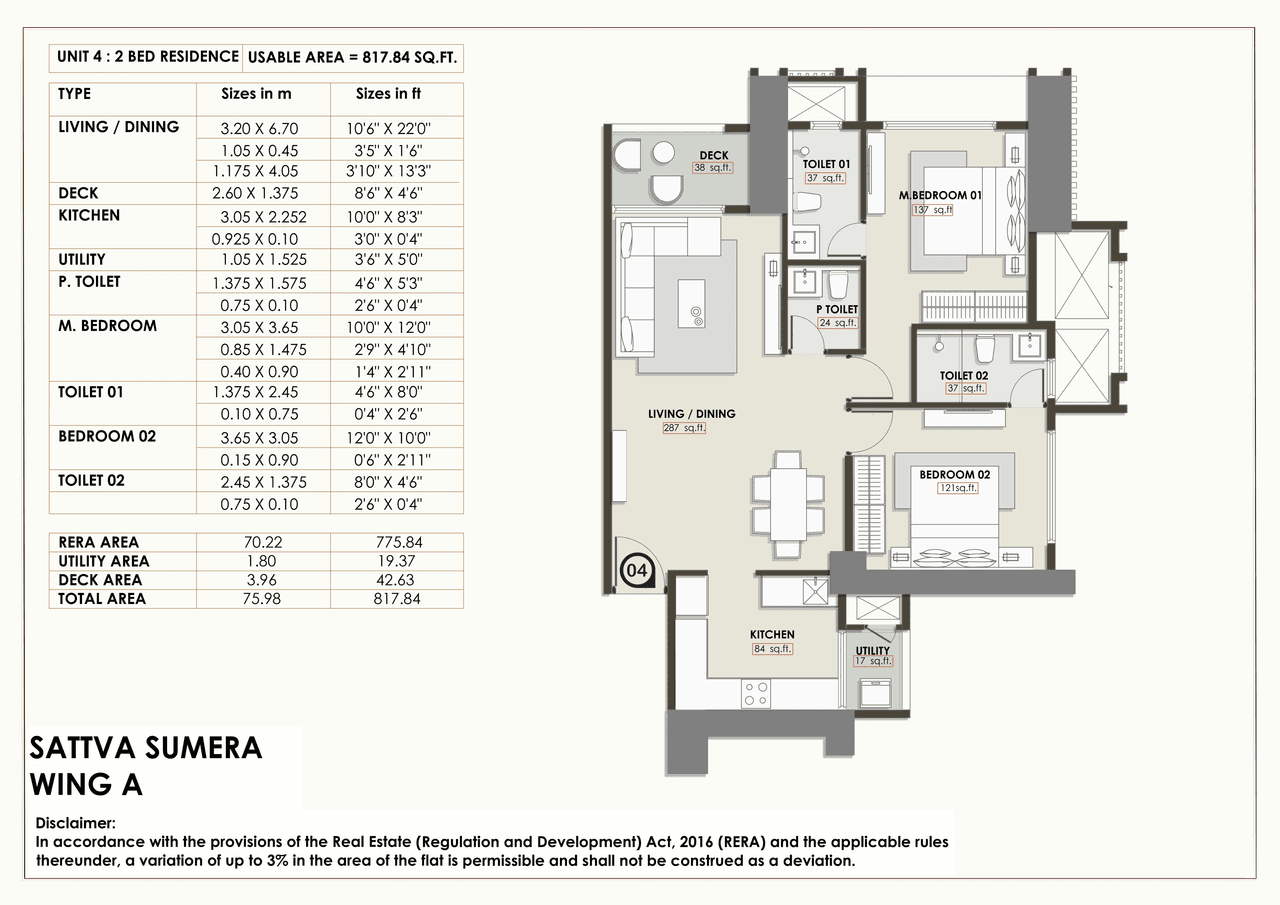 Sattva Sumera Unit plan - 817 sq.ft.