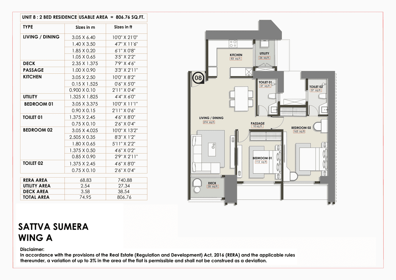 Sattva Parel Unit plan - 806 sq.ft.