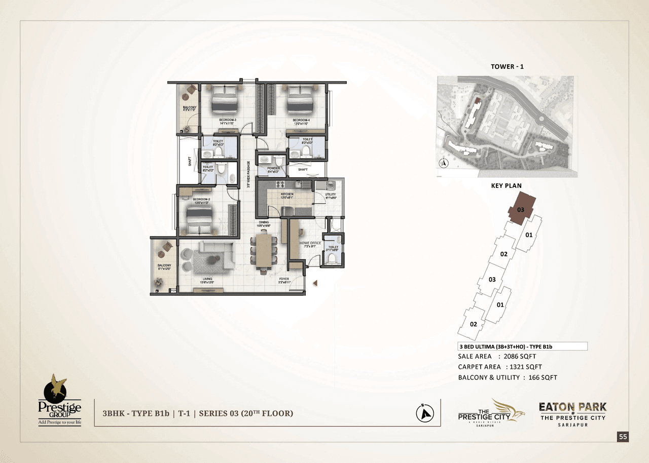 Prestige Eaton Park Unit plan - 1321 sq.ft.