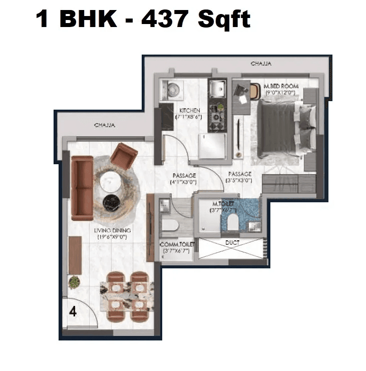 Unit plan - 437 sq.ft.