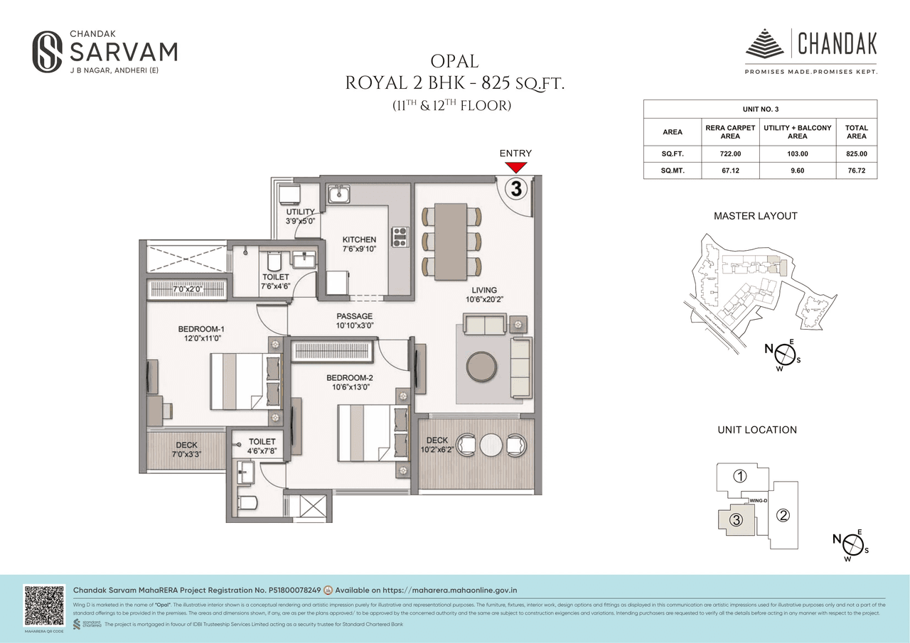 Chandak Sarvam Unit plan - 825 sq.ft.