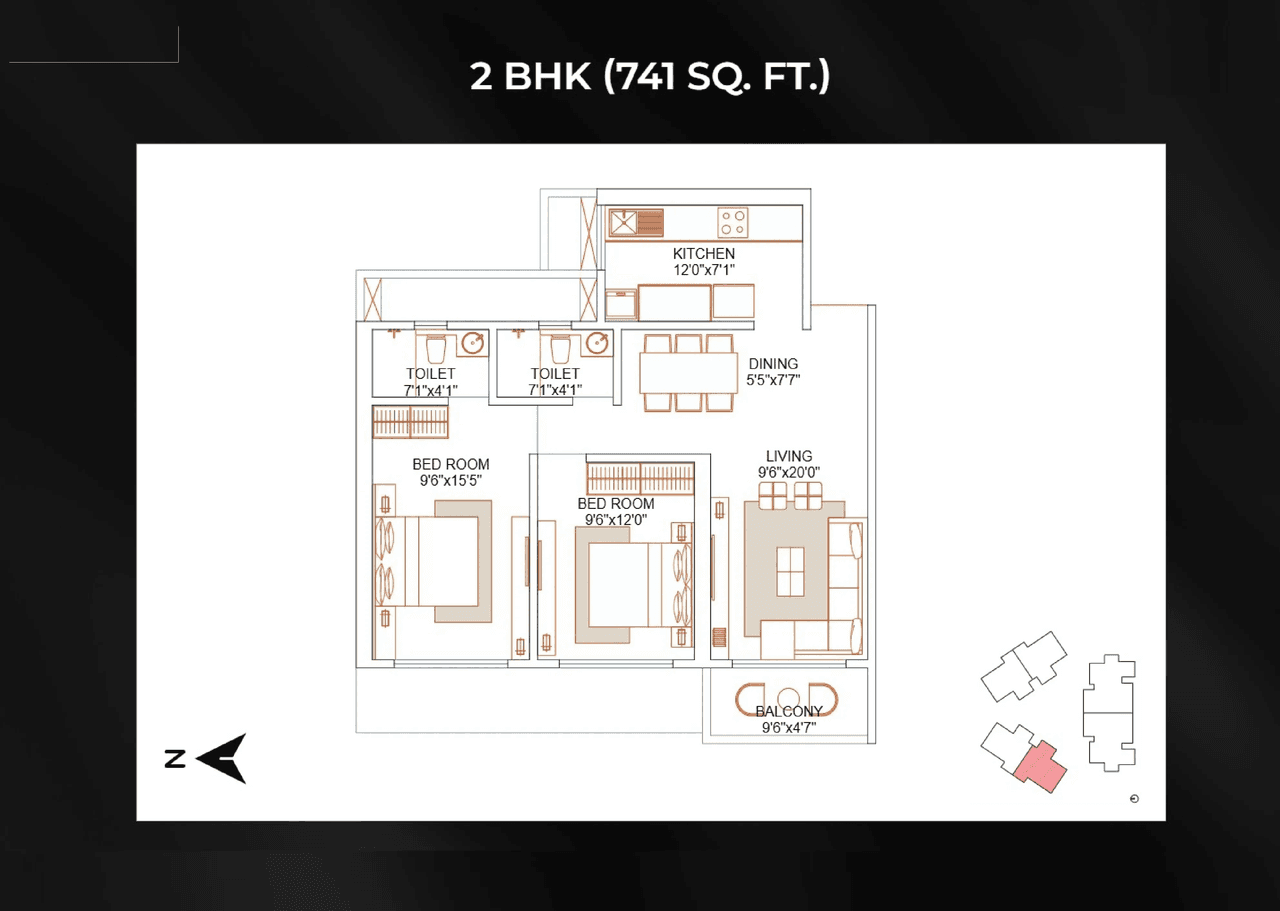 DGS Sheetal Sky Unit plan - 741 sq.ft.