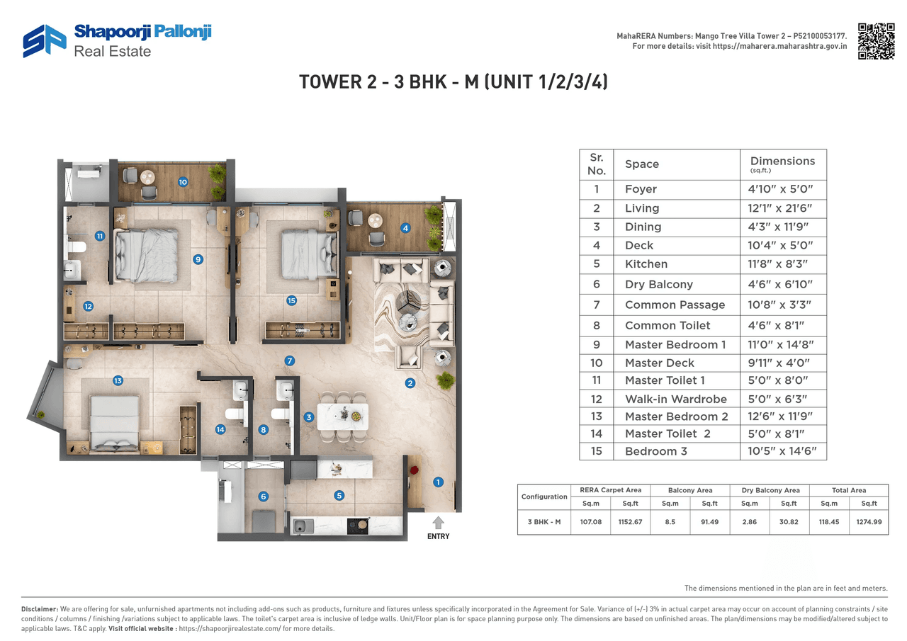 Unit plan - 1275 sq.ft.