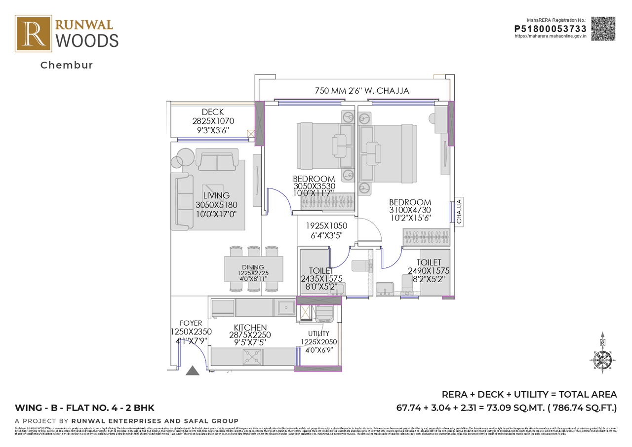 Runwal Woods Chembur Unit plan - 787 sq.ft.