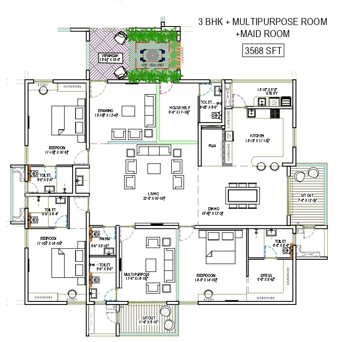 The Sky 49 by Ananda Prosper Unit plan - 2497 sq.ft.