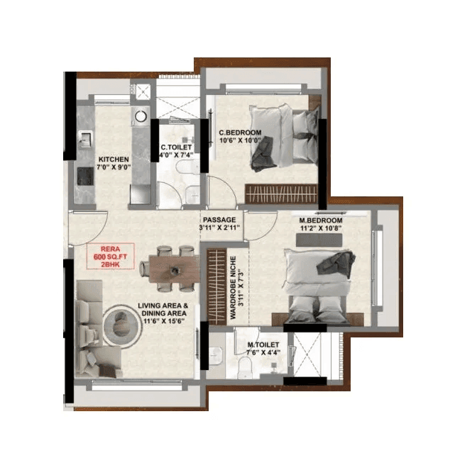 Unit plan - 600 sq.ft.