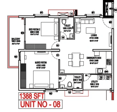 Unit plan - 971 sq.ft.