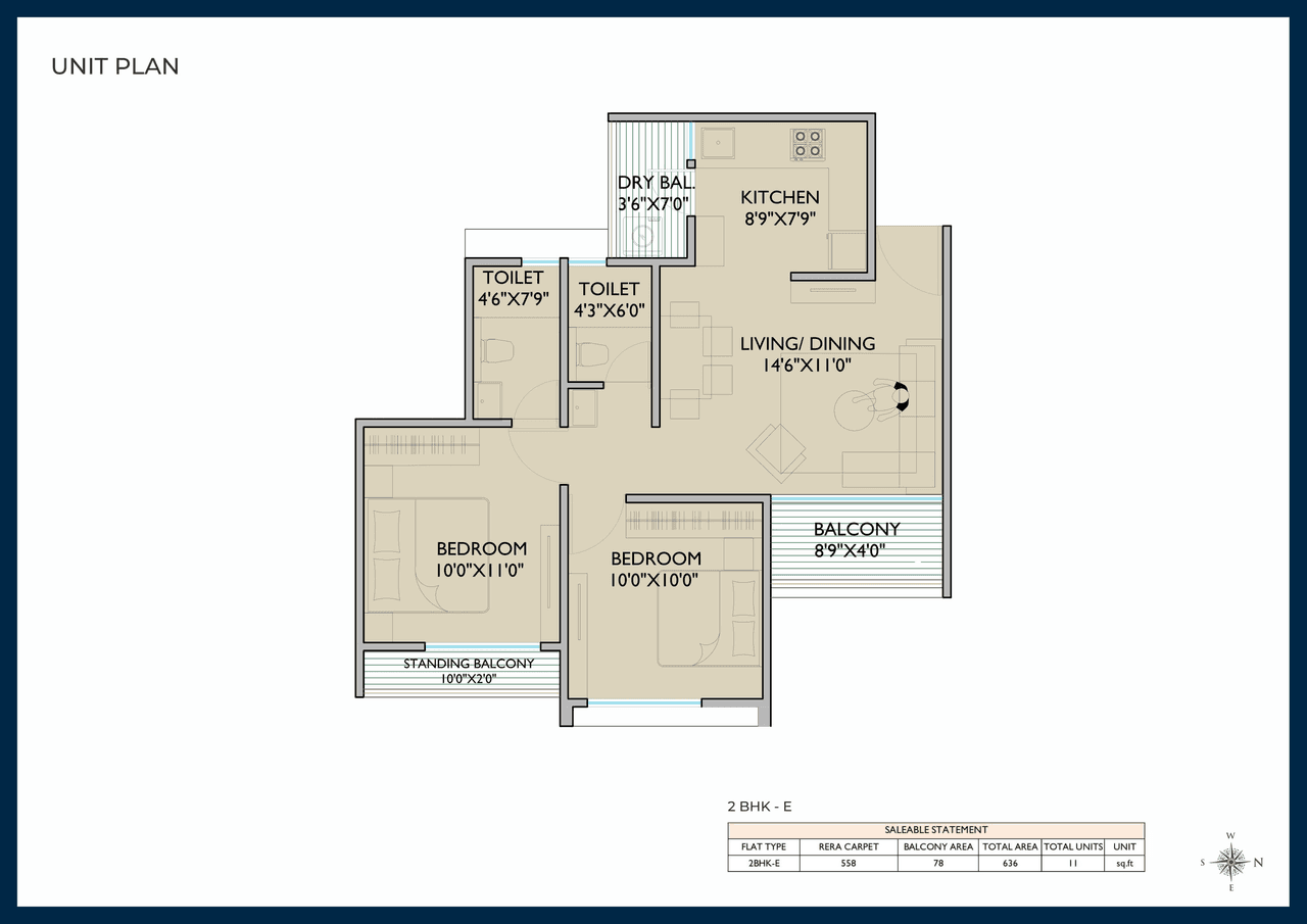 Shankeshwar Citadel Unit plan - 636 sq.ft.
