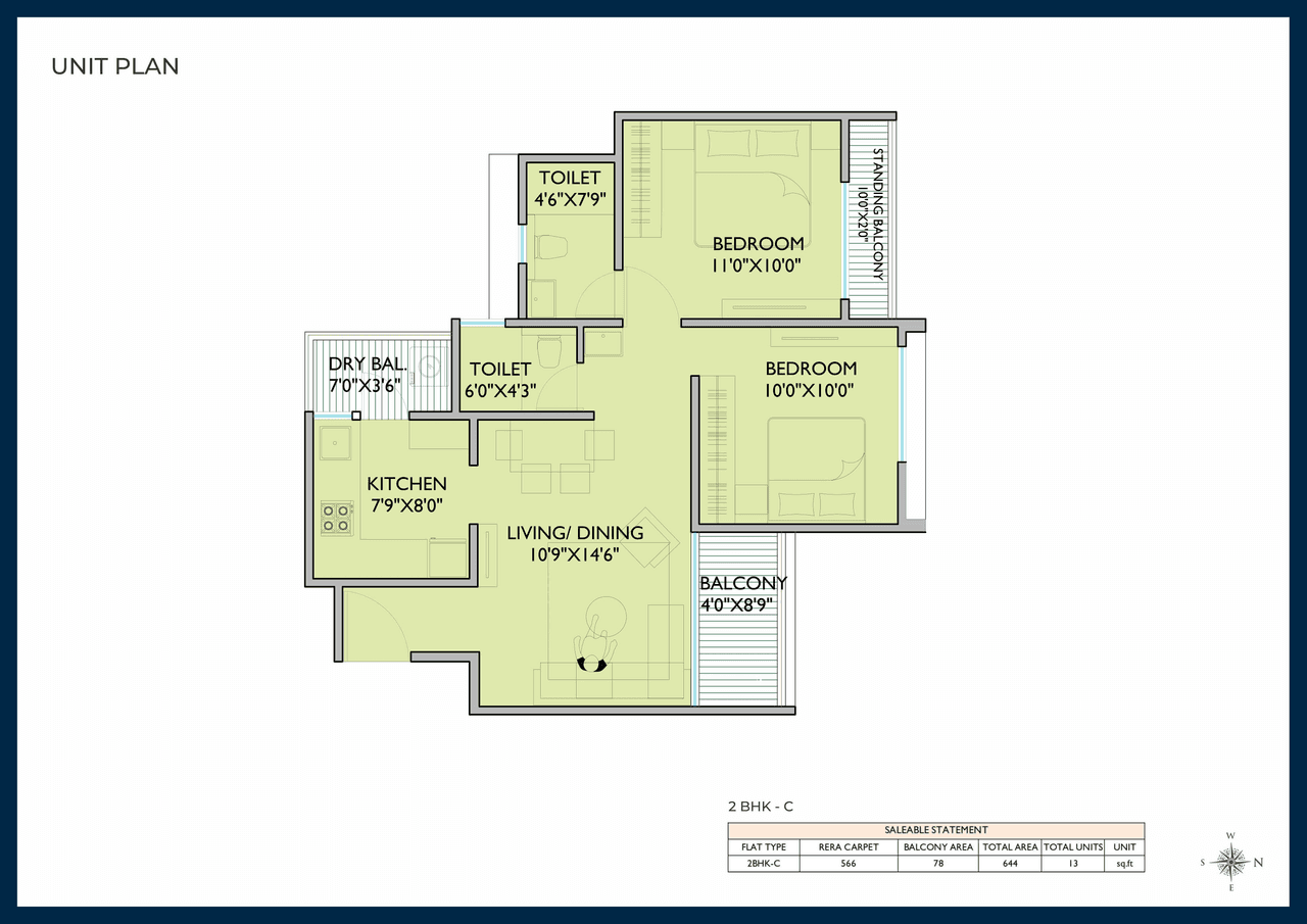 Shankeshwar Citadel Unit plan - 644 sq.ft.