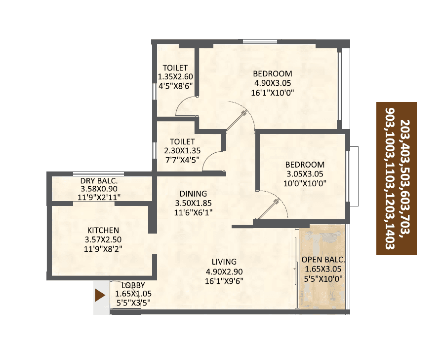 Sanjay Kakade Le Skylark Unit plan - 835 sq.ft.
