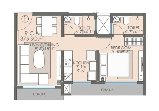 Unit plan - 375 sq.ft.