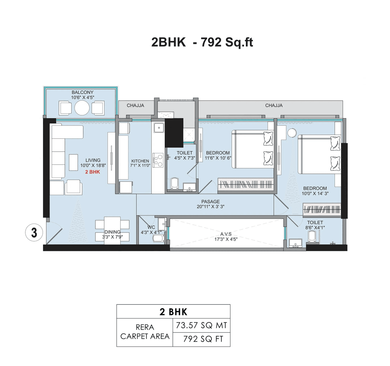 Sumit KMR Param Unit plan - 792 sq.ft.