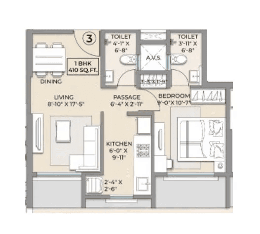 Unit plan - 410 sq.ft.