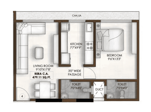 Unit plan - 479 sq.ft.