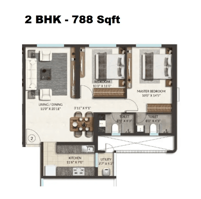 Spenta Anthea Unit plan - 788 sq.ft.