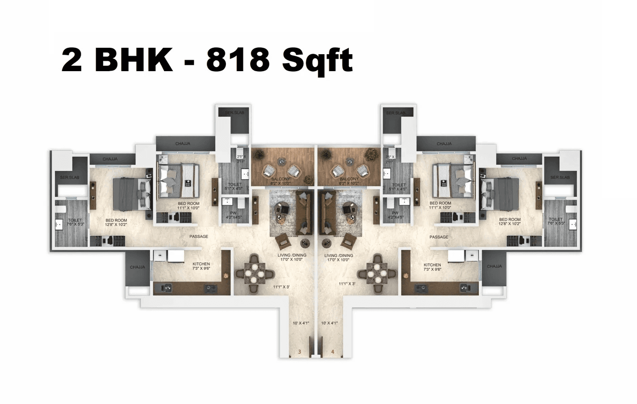 Unit plan - 818 sq.ft.
