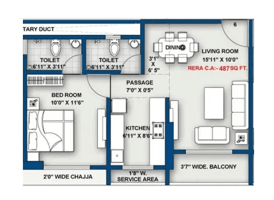 Shraddha Gold Crest Unit plan - 487 sq.ft.