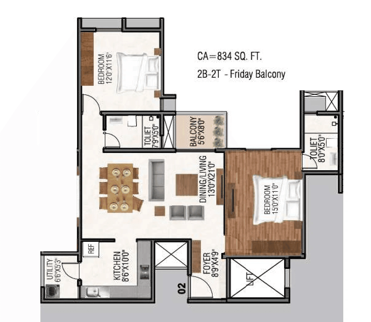 GRC Sapphire Springs Unit plan - 834 sq.ft.
