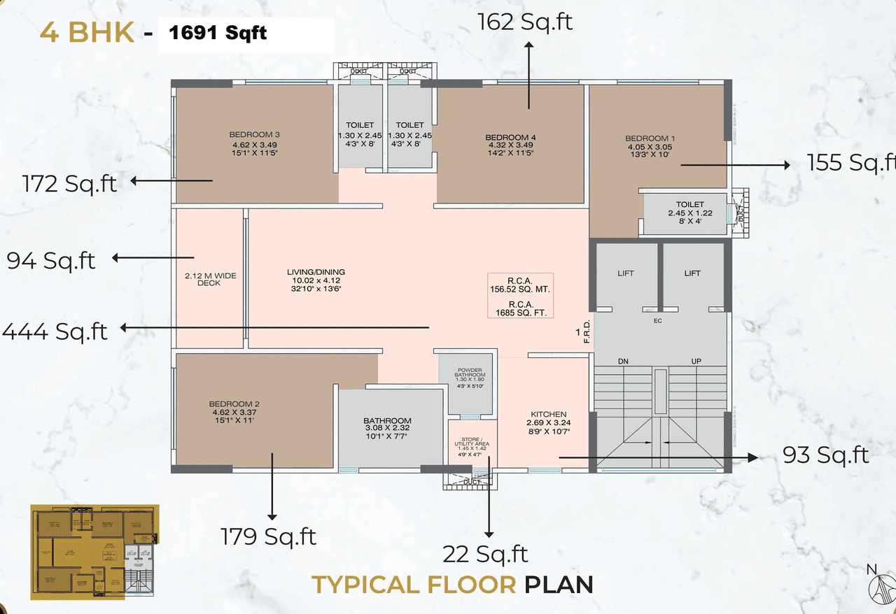Modirealty Ashoka Unit plan - 1691 sq.ft.