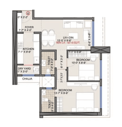 Vaishno Sky Unit plan - 628 sq.ft.